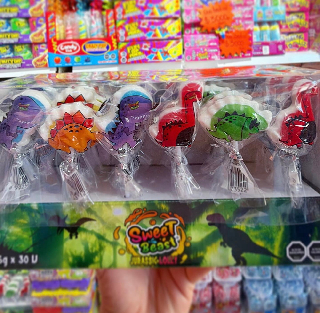 30 paletitas de caramelo forma dinosaurio